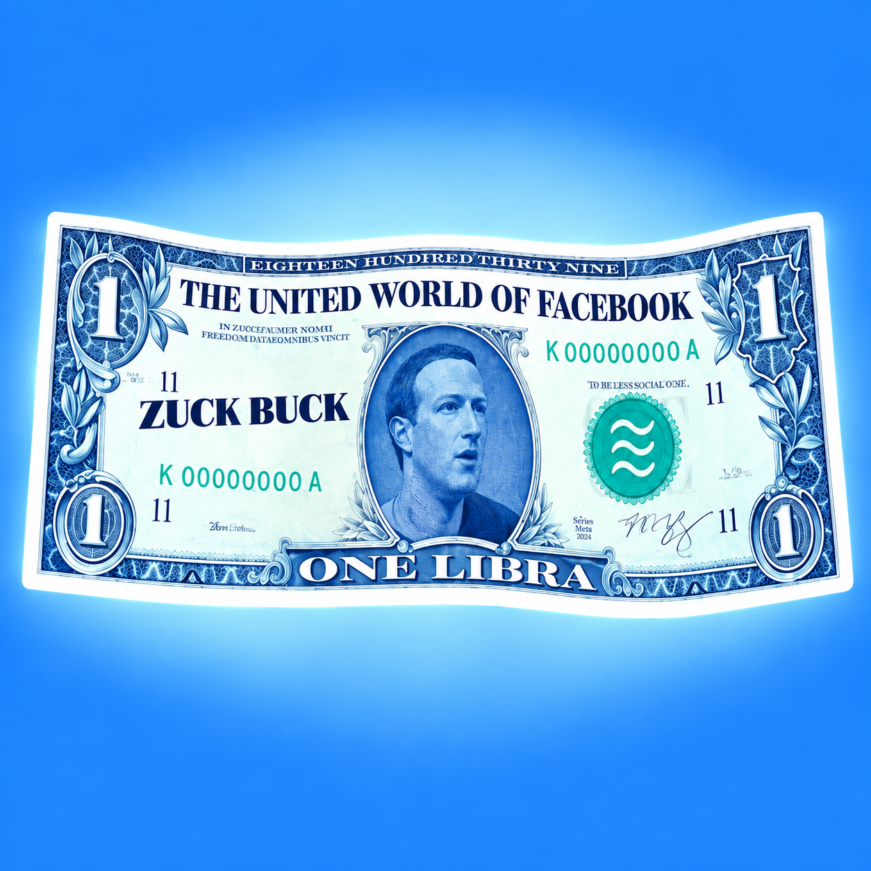 Blue Zuck Buck project logo featuring a banknote design